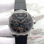 Swiss Montblanc TimeWalker Automatic Chronograph Watch SS Black Leather Band
